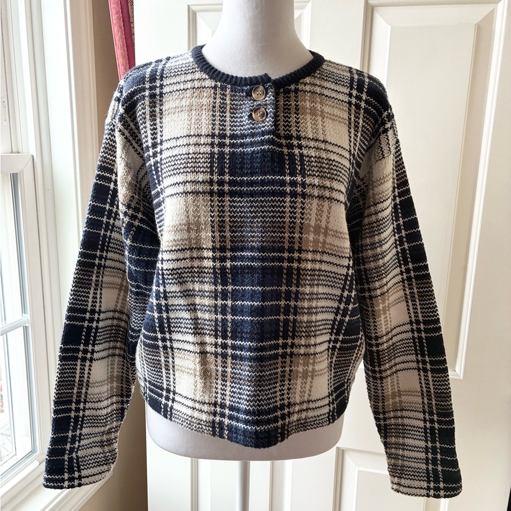 County Seat Women’s Sweater Crew Neck Plaid Multicolor Size M